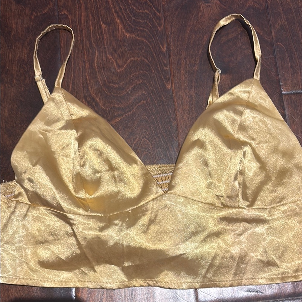 SHEIN Gold Satin Crop Top with Adjustable Straps